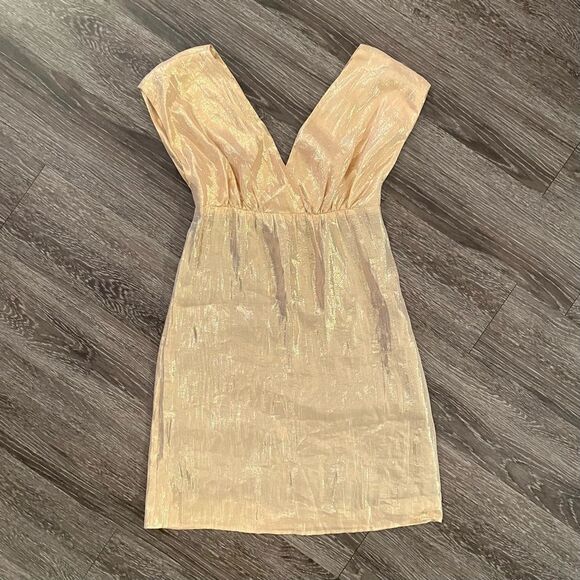 Loeffler Randall gold metallic silk cocktail dress - Picture 1 of 10